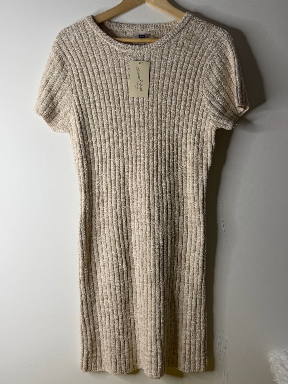 Universal Thread Cream Ribbed Short-Sleeve Knit Midi Dress